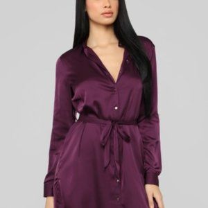 Purple Satin Button Up Dress | Fashion Nova